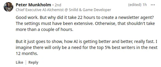 A comment from LinkedIn